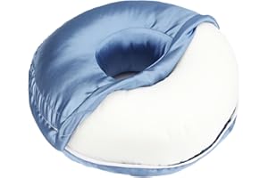 BNRendles Satin Ear Piercing Pillow Removable Cover Luxury Cnh Pillow with Ear Holes for Ear Pain Side Sleepers Washable Large Donut Pillows Head Neck Support HazeBlue
