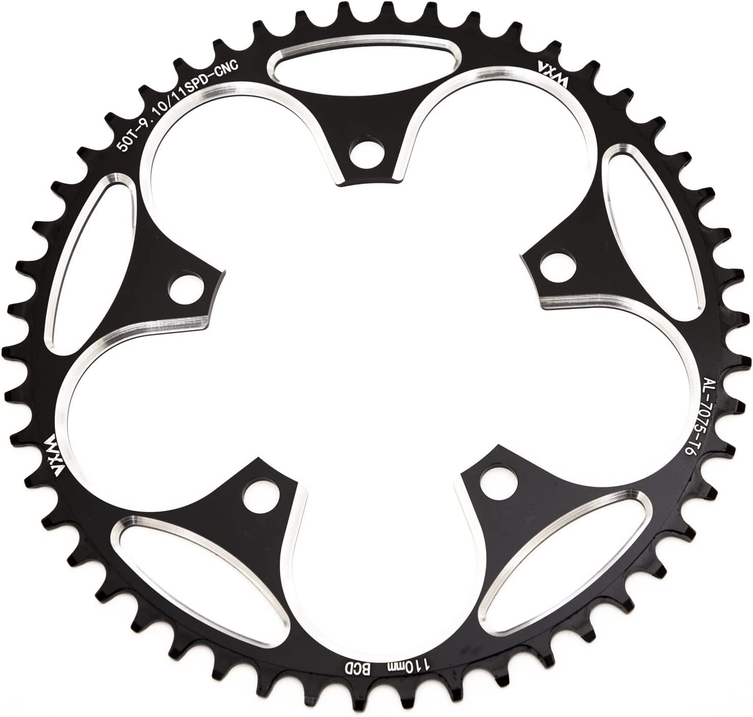 YBEKI 110 BCD Chainring 36T 38T 40T 42T 44T 46T 48T 50T 52T 54T 56T 58T Round Narrow Wide Single Chainwheel for 8 9 10 11 12 Speed Road Bike (black, 46T)
