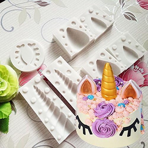 Anroll 7 Pcs/pack Birthday Unicorn Animalsl Silicone Mold Fondant Mould Cake Decorating Tools (White)