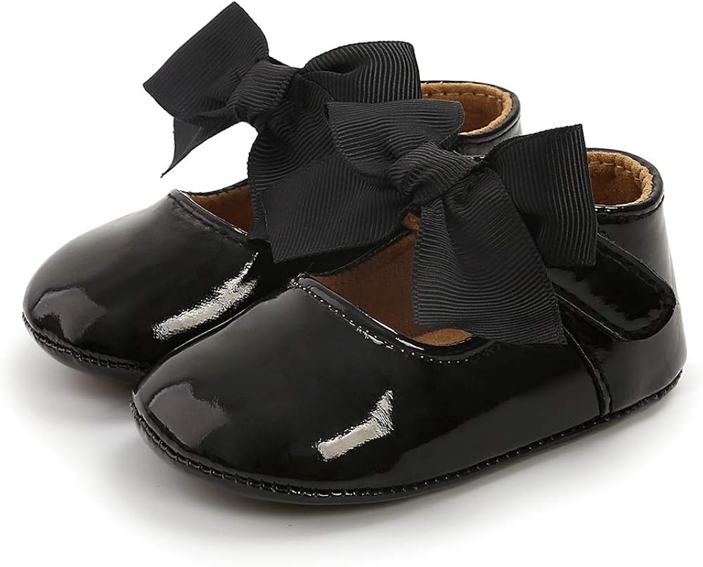  | XYLUIGI Baby Girls Mary Jane Flats Bowknot Anti-Slip Rubber Sole Toddler First Walkers Princess Dress Shoes | Mary Jane