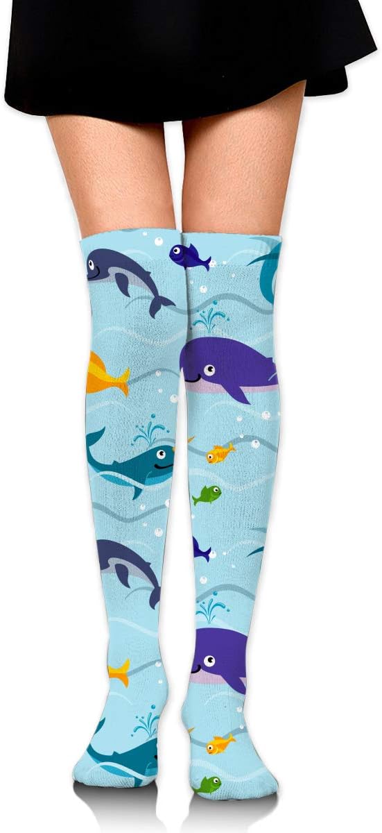 QG ZZX Unicorn Whale and Fishs Womens' Knee High Socks Fashion Compression Stockings for Running Sports Soccer Socks Stocking for Women