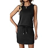 ATHMILE Two Piece Skirt Sets for Women Summer Beach Vacation Outfits Tennis Skirt Crew Neck Top Versatile Lounge Sets