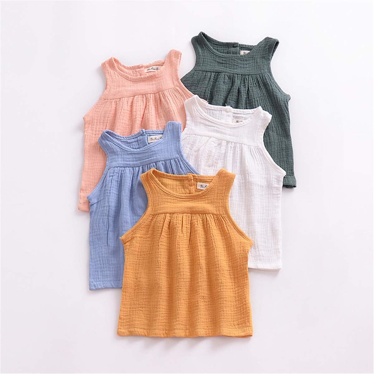 YAKETERA 3 Pack of Baby Toddle Infant Girls Cotton Linen Blend Tank Tops T Shirts Blouse: Clothing