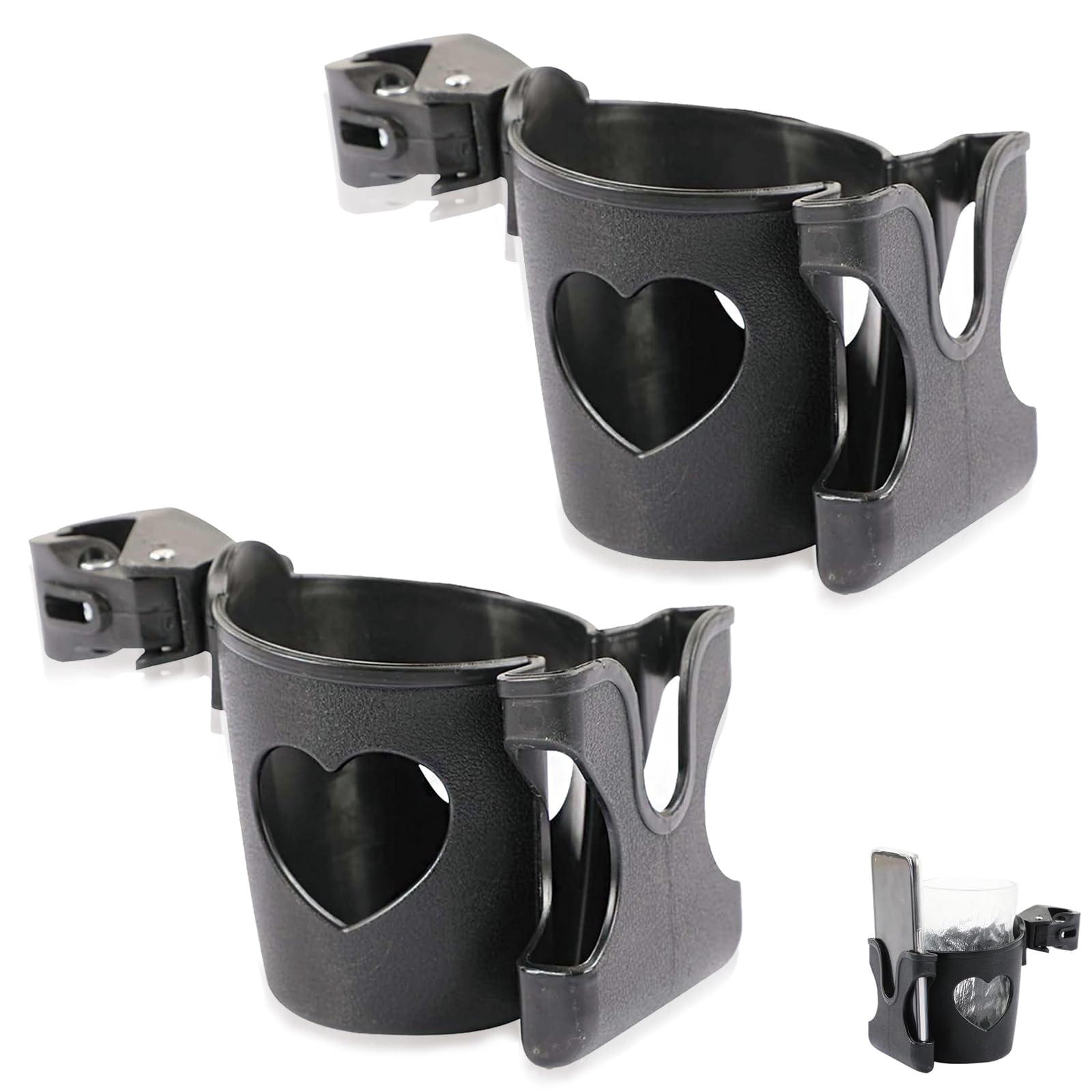 Cup Holder for Pram With Phone Storage Box - Universal Coffee Cup Holder Accessory for Pushchair, Stroller, Buggy and Bike - 2Pcs