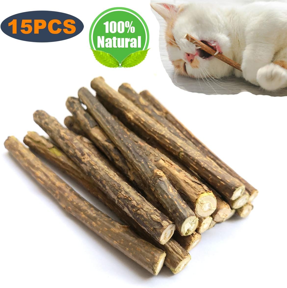 15PCS Natural Silvervine Sticks for Cats, Catnip Sticks Matatabi Chew