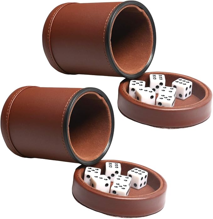 PU Leather Dice Cups with Lid, Includes Twelve 16mm Regular