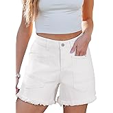 Sidefeel Womens Jean Shorts Casual Summer High Waisted Stretchy Zimbaplatinum Raw Hem Denim Shorts with Pockets