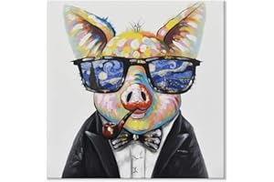 SEVEN WALL ARTS Pig Canvas Picture Wall Art Colorful Animal With Glasses Pictures Painting Cute Pig Artwork Gifts for Pig Lovers for Living Room Bedroom Office Home Decor 24 x 24 Inch