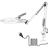 KIRKAS LED Magnifying Lamp with Clamp, 2,200 Lumens Dimmable 28in 12X | Magnifying Glass with Light for Repair Reading Craft Needlework Workbench Magnifier Dust Cover Adjust Swivel Arm