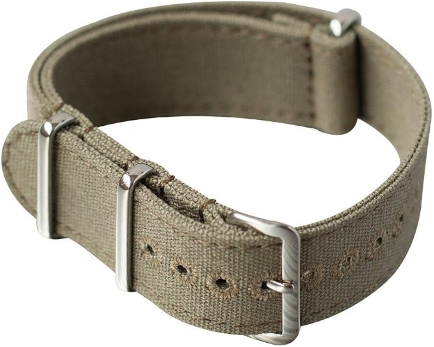 Canvas nato watch strap 21mm Army Green Stitched