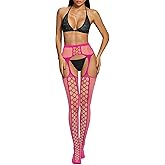 Violet Mist Womens Fishnet Thigh High Garter Stockings Fishnet Stockings with Attached Garter Belt Tights Suspender Pantyhose
