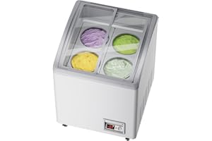 LCEKY 5.5 Cu.Ft Commercial Ice Cream Freezer 20 Inch Display Case Dipping Cabinet with 4 * 3 Gallon Tubs Sliding Glass Door Rolling Wheels and Lockable Breaks