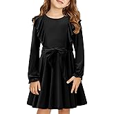 Yoklass Girls Dress Long Sleeve Ruffle Elegant Flowy Swing Dresses with Belt 4-13 Years