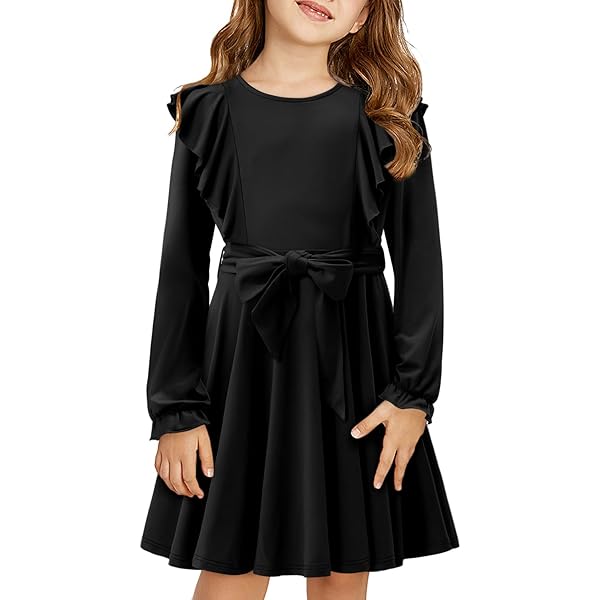 Yoklass Girls Dress Casual Round Neck A Line Ruffle Ethiopia