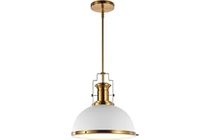 JONATHAN Y JYL9536D Homer 13" 1-Light Modern Industrial Iron LED Dome Pendant Classic, Cottage, Farmhouse Bedroom Living Room, Brass Gold/White