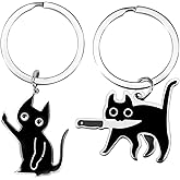 Seqiuay 2 Pcs Cats Keychain, Novelty Black Cat Keychain. Perfect Cat Lover Gifts for Women and Men, Funny Halloween Basket Gifts