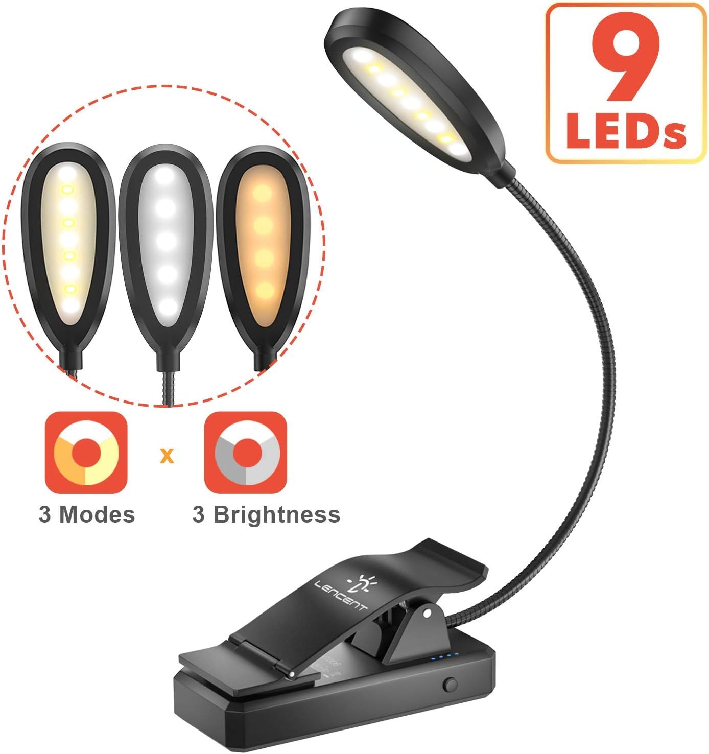 LENCENT 9 LED Book Light, 3 Colors and 9 Brightness Amazon.co.uk