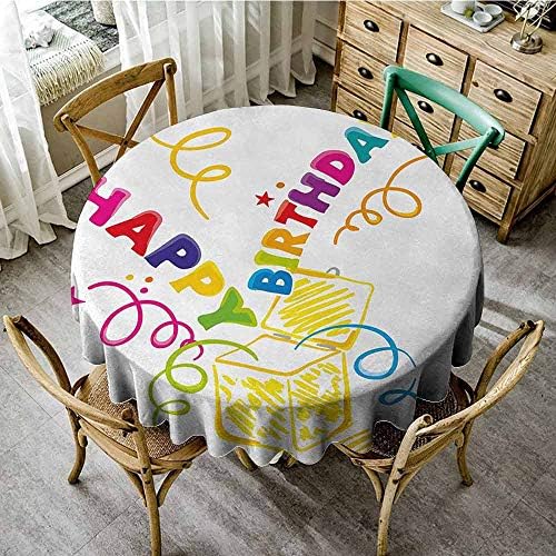 Agoza Birthday,Spill-Proof Table Cover,60 INCH,Surprise in a Box Theme Doodle Style Cheerful Spirals Confetti and Stars Happiness,Modern Minimalist,Multicolor