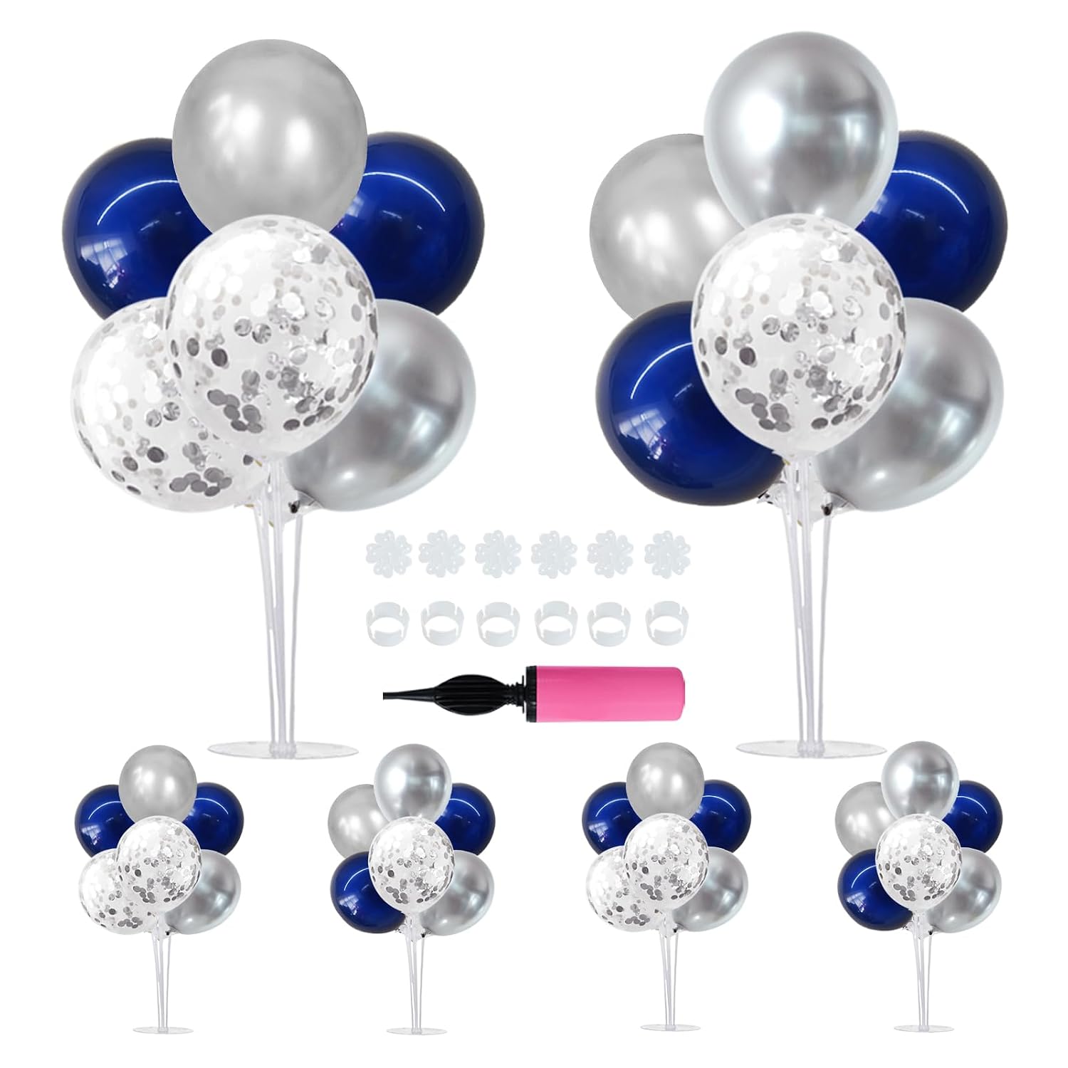TONIFUL 6 Set Navy Blue Silver Balloon Centerpieces for Table,Balloon Arch Kit for Graduation Decorations 2026 Class of 2026