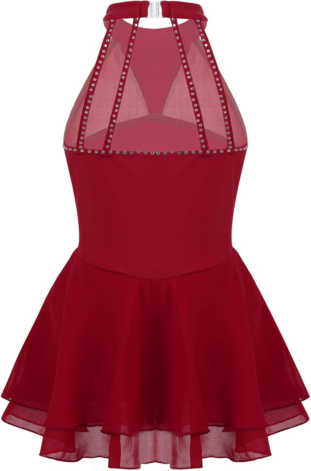 JEATHA Kids Girls Shiny Rhinestone Ballet Gymnastic Leotard Sleeveless Cutout Back Roller Skating Dress Dancewear: Clothing