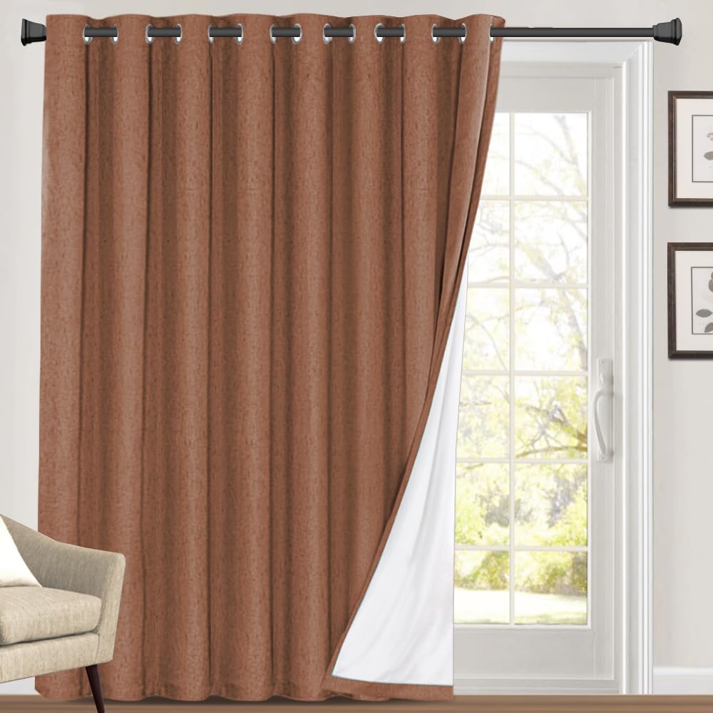 Photo 1 of PrinceDeco 100% Linen Blackout Curtains Extra Wide Thermal Insulated Door Curtain Grommet Top Curtain Drapes for Living Room/Sliding Glass Door,100 X 96 Curtains,Washed Spice
