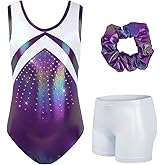 JiAmy Gymnastics Leotards for Girls with Shorts Sparkly Ballet Dance Outfit Activewear for Girls 5-10 Years