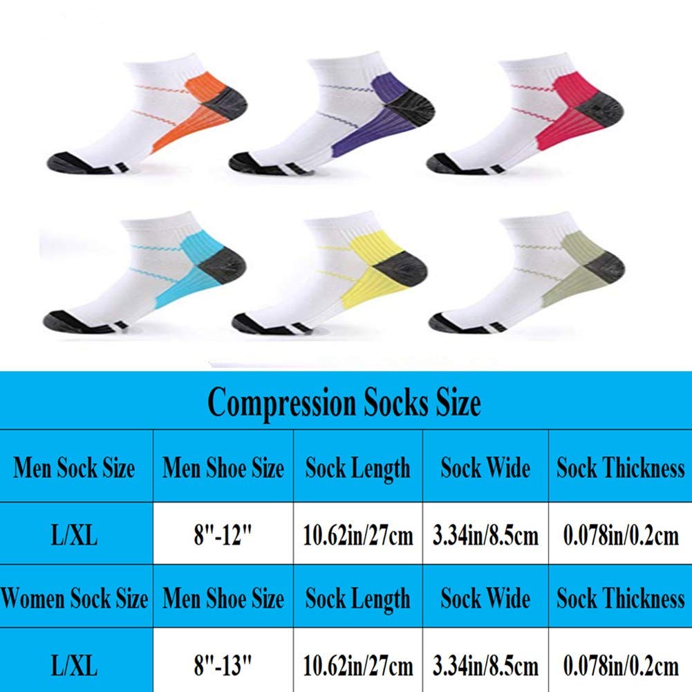 6 Pairs Medical&Althetic Compression Socks for Men Women, 15-20 mmHg Nursing Plantar Fasciitis Arch Support,Compression Ankle Socks for Running Marathon Travel Flight (6Color)