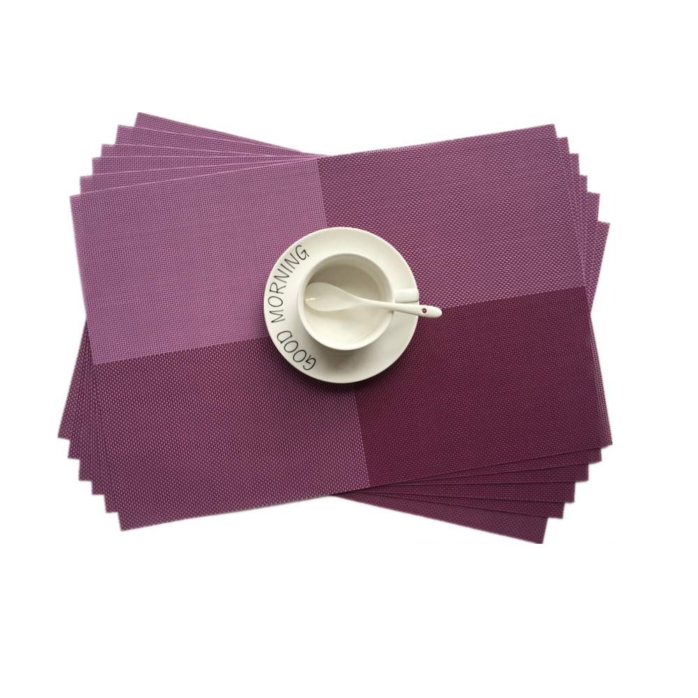 Addfun® Place Mats, Set of 6 Washable Lattice Colorful Table Mats Non-slip Insulation PVC Mats for Dinner Table(Purple)