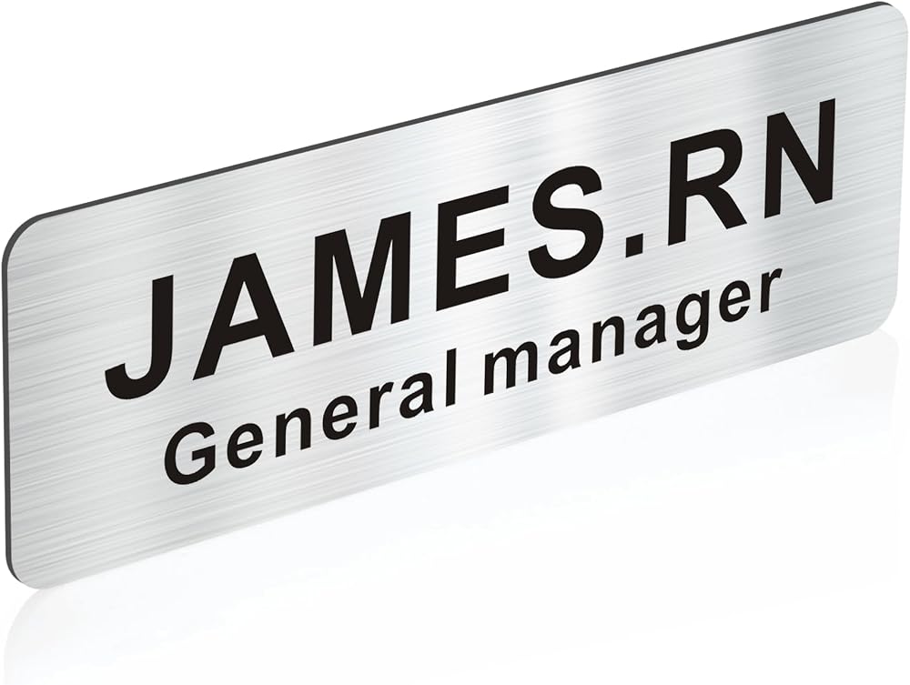 EDSG Personalised Name Badges 1x3in Magnetic Engraved Tags Silver Design 1