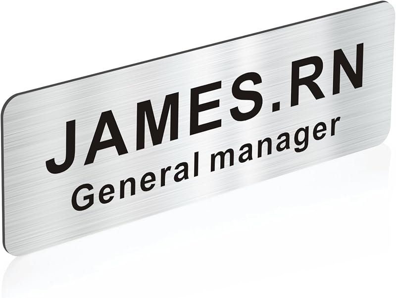 EDSG Personalised Name Badges 1x3in Magnetic Engraved Tags Silver Design 1