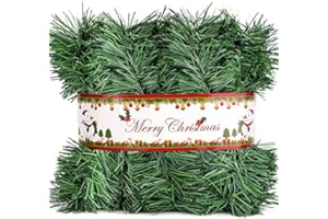 AISCOOL Christmas Garland Christmas Decorations, Green Outdoor Garland for Christmas Decor, Unlit Fluffy Twist Christmas Tree Garland for Stairs Railing, Staircase, Fireplace, Window, Door, Holiday (10M,33Ft)