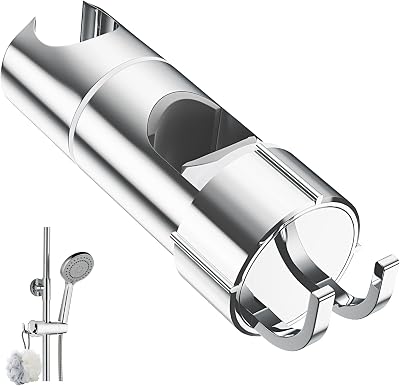 Alyvisun Chrome Shower Head Holder with 2 Hooks 20.5-23.5mm Adjustable