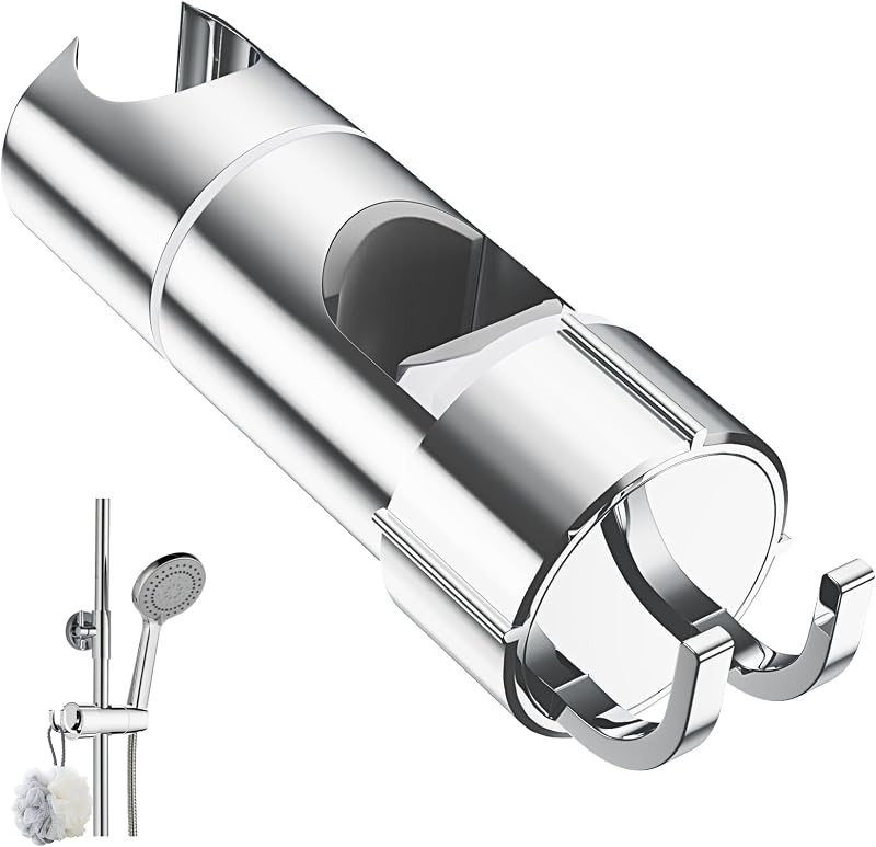 Alyvisun Chrome Shower Head Holder with 2 Hooks 20.5-23.5mm Adjustable