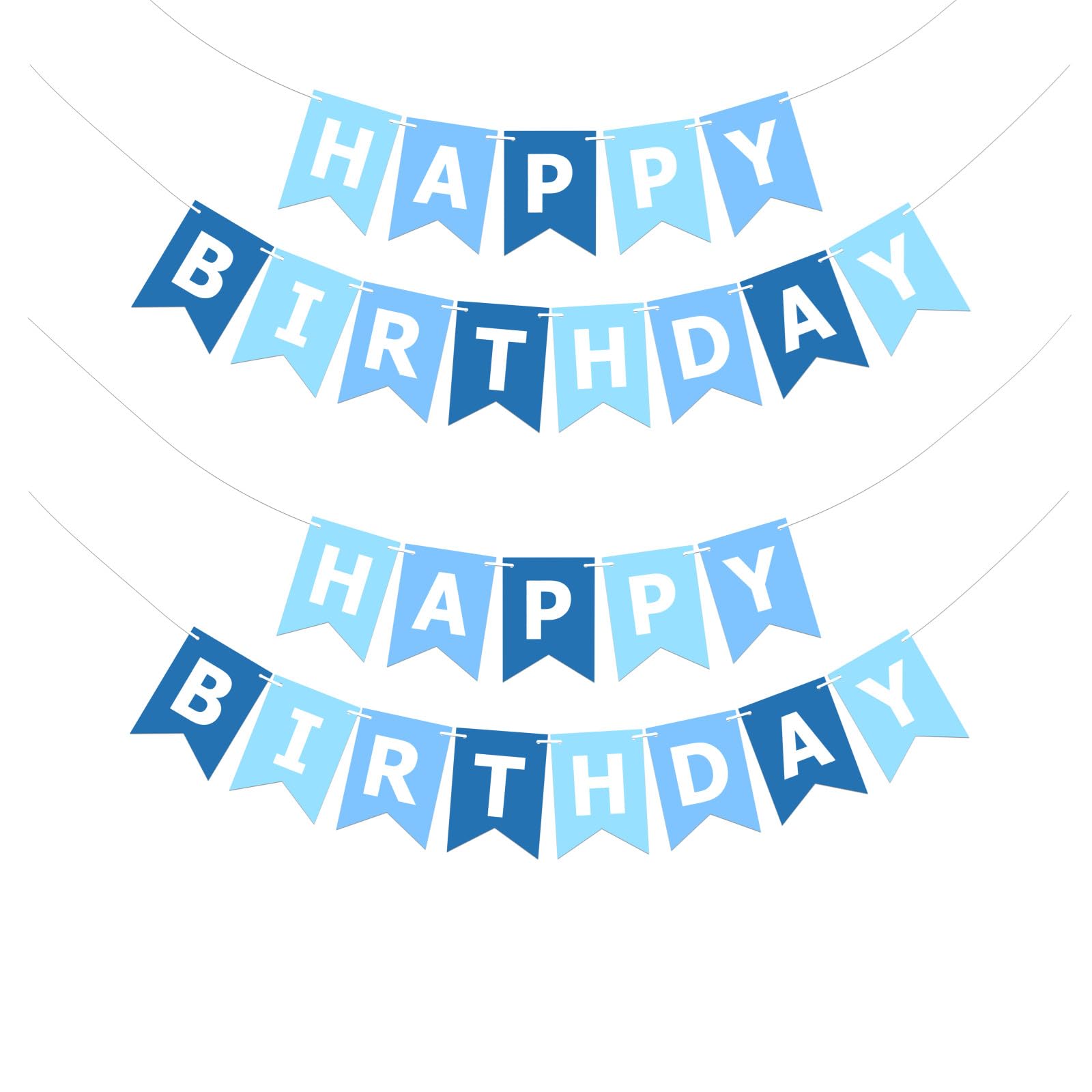 bng-bng 2pcs Happy Birthday Banner Bunting Blue Boys Girls Birthday Hanging Garlands Party Decoration For Boys Men Baby Shower Photo Backdrop Party Supplies Pre-strung 2 packs