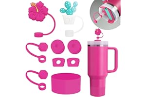 BONNECHANCE Stanley Cup Accessories Set Including 6 Pcs Silicone Spill Proof Stopper, 2 Pcs Straw Cover Cap for 9-10 mm Straws, 1 Pcs Silicone Boot for Stanley Cup Stanley 40oz & 30oz Tumbler (Passion Pink)