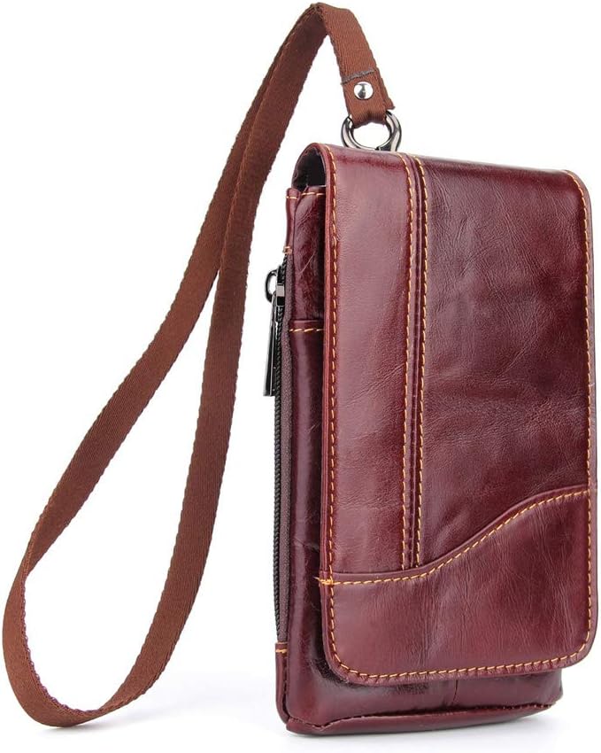 Genuine Leather Belt Clip Pouch Men Cell Phone Purse Holster Belt Bag Waist Pack for iPhone Xs Max 8+ 7 Plus Galaxy A10 Note 9/10 LG Stylo 4 V40 ThinQ Motorola Moto G7 Power G7 Z4 Google Pixel 3a XL