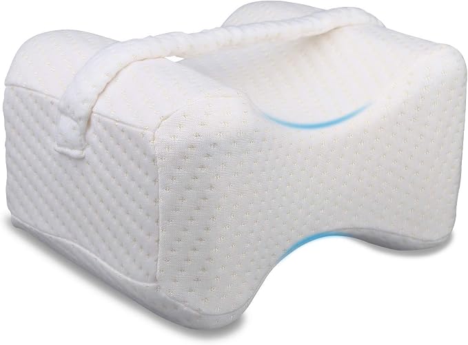 Oreiller Genoux Orthopédique - Mousse Mémoire - Pour Dormir Sur Le Côté, Soulager Dos/Sciatique - Bleu