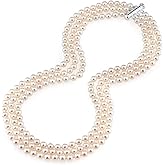 The Pearl Source 7-8mm AAA Quality Triple Strand White Freshwater Cultured Pearl Necklace for Women in 17-19" Princess Length
