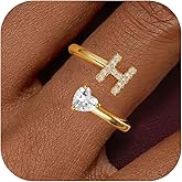 Treasure Bender Valentines Day Gifts Initial Gold Rings for Girls Women - Dainty 14K Gold Plated Adjustable Letter A-Z Rings Teen Girls Gifts Trendy Stuff Heart CZ Initial Ring Teens Birthday Gift