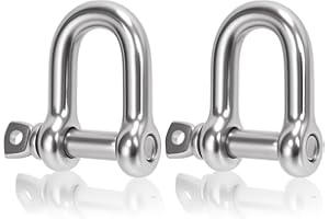 Swpeet 2Pcs M12 1/2" 304 Stainless Steel D Shape Shackle Assortment Kit, D Shaped Bow Shackles, Heavy Duty Marine Grade D Sha