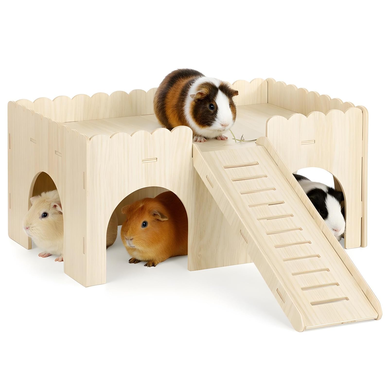 Photo 1 of 1 Set Guinea Pig Hideout, Upgraded Wooden Guinea Pigs Castle with Stairs 14.96*9.84 Inches Detachable Guineas Pig House with Stair Large Guineas Piggy Castle for Hamsters and Chinchilla Small Animals