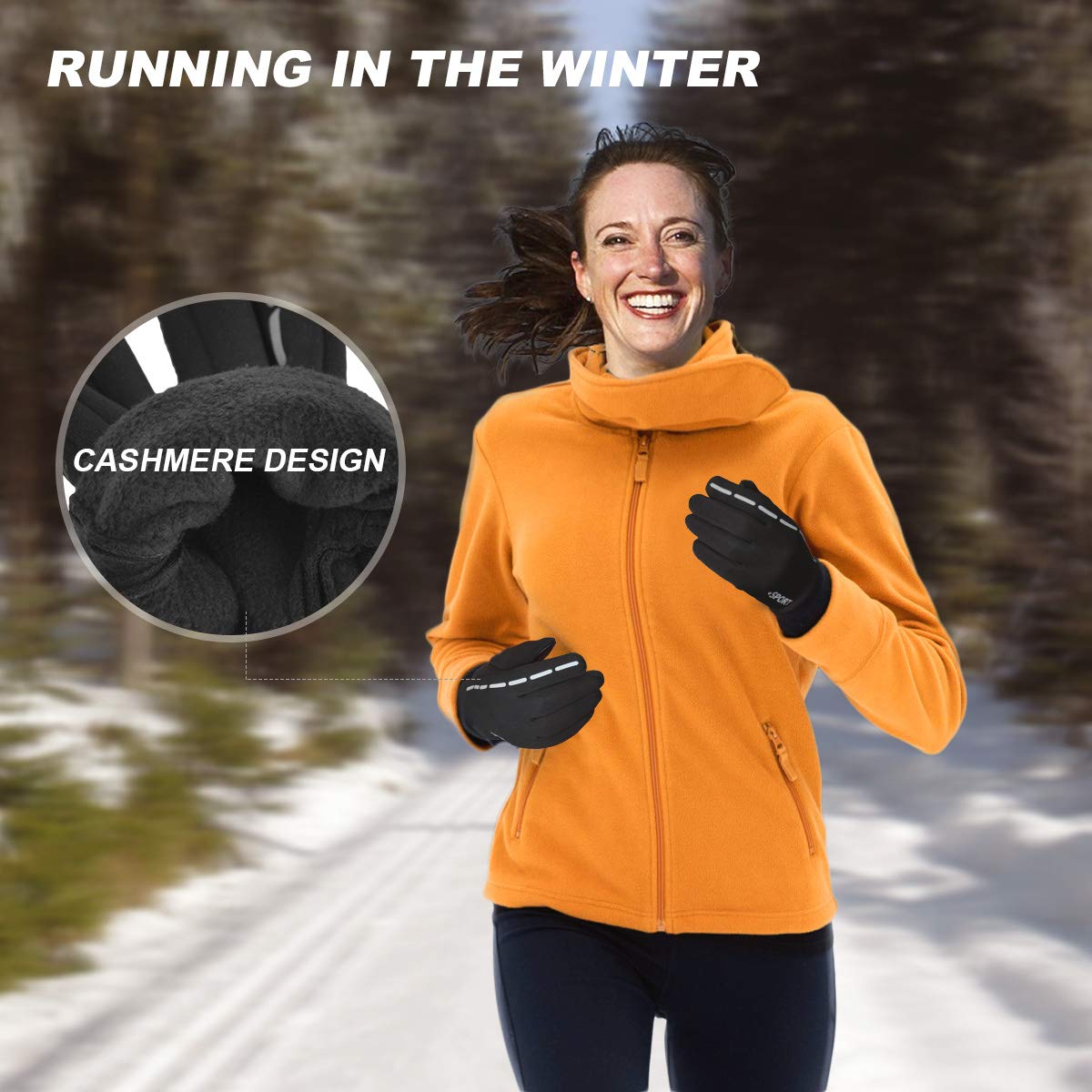 Reflective Design Running Gloves, Full Finger Touchscreen in Winter Outdoor Gel Bike Thin Gloves, Waterproof and Windproof Warm Gloves for Men Women