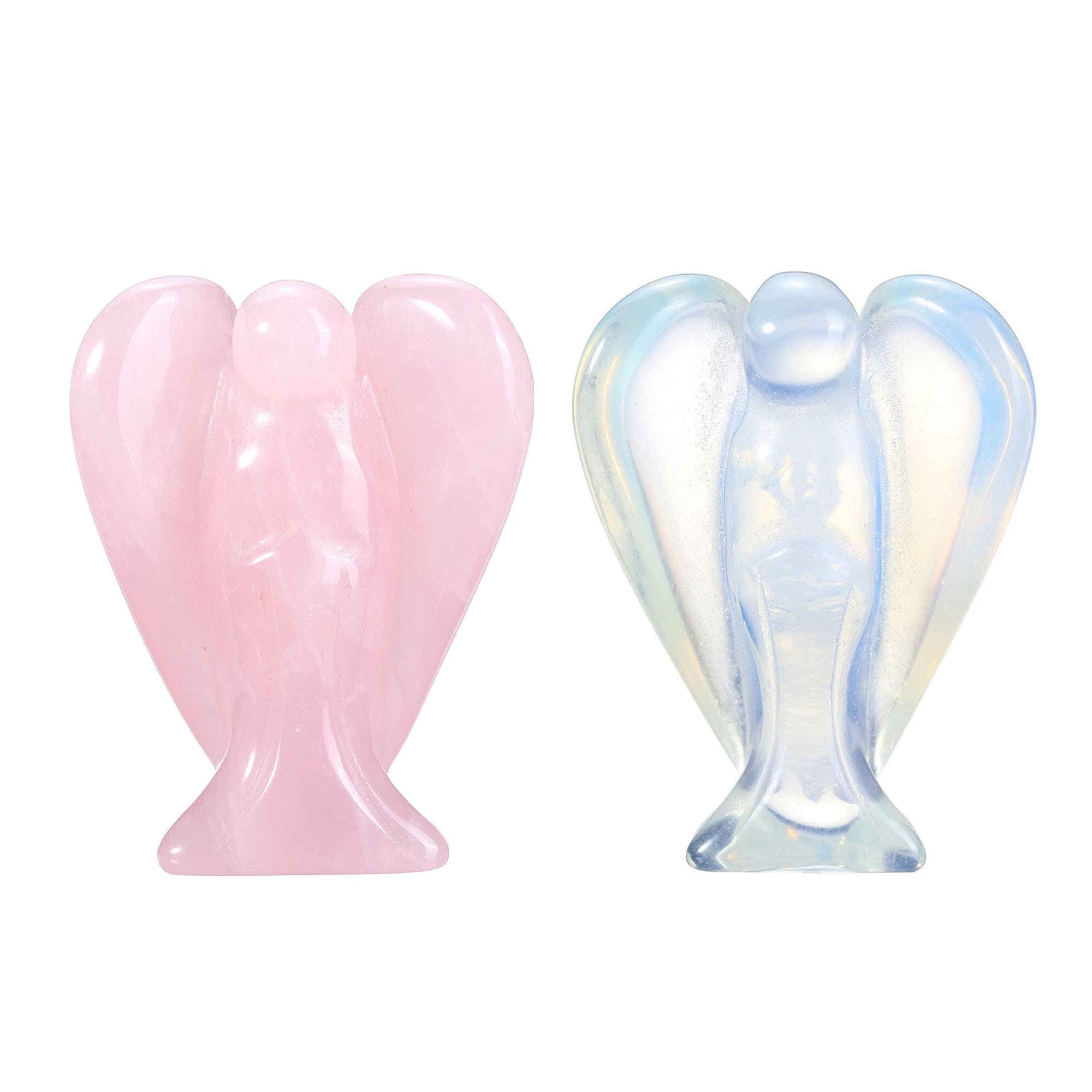 CrystalTears 2pc Caved Guardian Angel Natural Rose Quartz/Opalite Reiki Healing Statue Fengshui Figurine Gift for Christmas 1.5"
