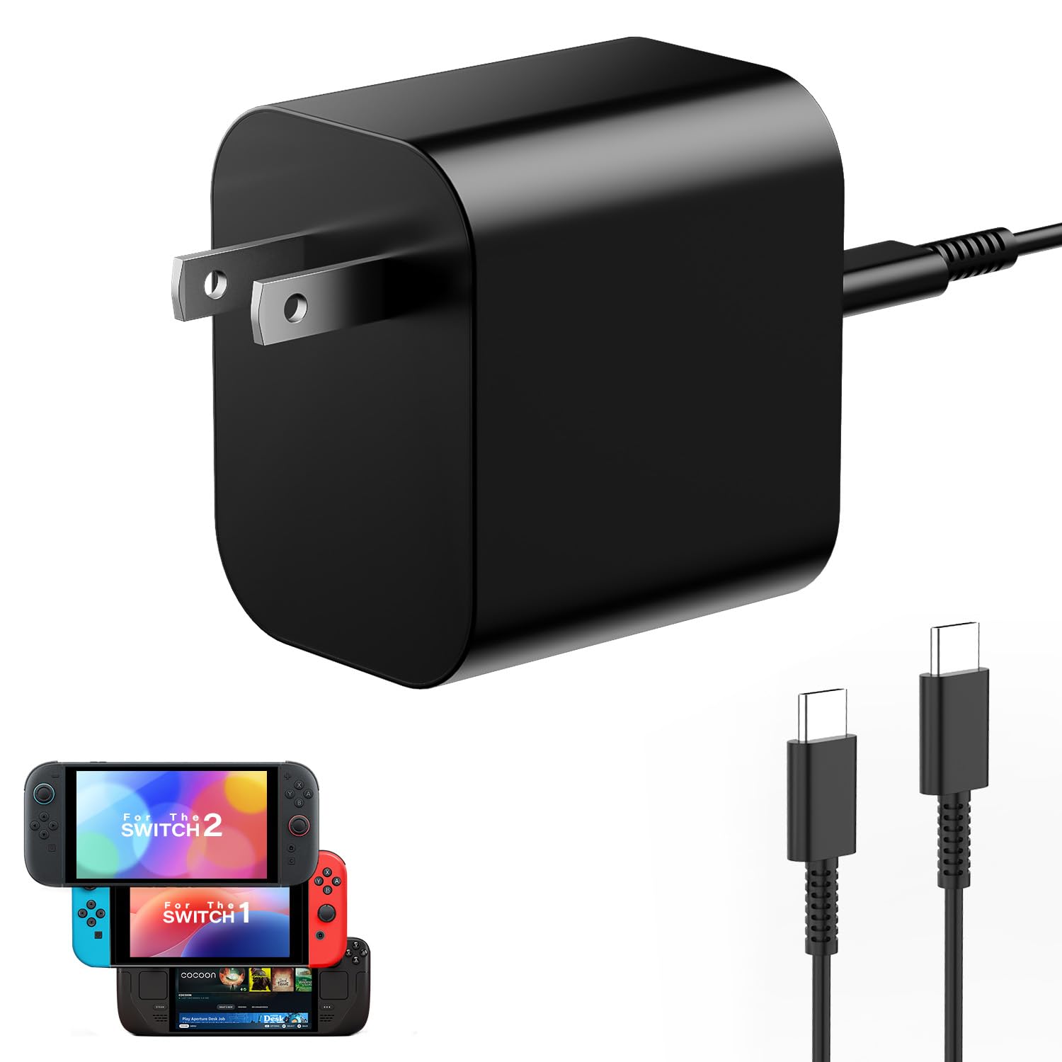 Sehawei 60W USB C Charger for Switch2 Ac Adapter - 20V 3.0A Fast Charging with 1.5M USB C to C Cable - Compatible with Switch 2, Steam Deck- Support TV Mode