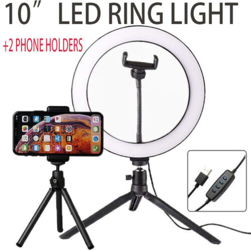 10" LED Ring Light with Tripod Stand & Phone Holder, Dimmable Desk Makeup Ring Light, Perfect for Live Streaming & YouTube Video, Photography, 3 Light Modes and 11 Brightness Levels (10 Inch (2))