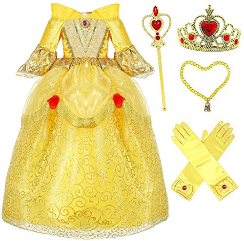 Romy's Collection Princess Belle Deluxe Yellow Party Dress Costume (4-5, Style 3)