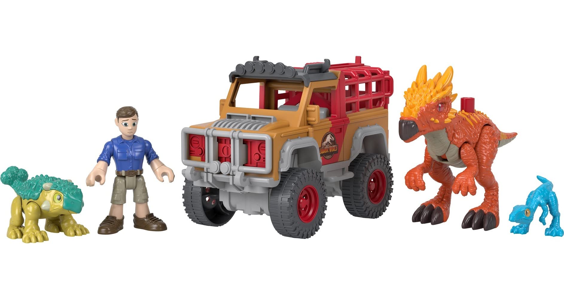 Fisher-Price Jurassic World Camp Cretaceous Runaway Dinos 5-Piece Dinosaur Toy Set with Ben and Bumpy for Kids Ages 3+ Years, HCR94