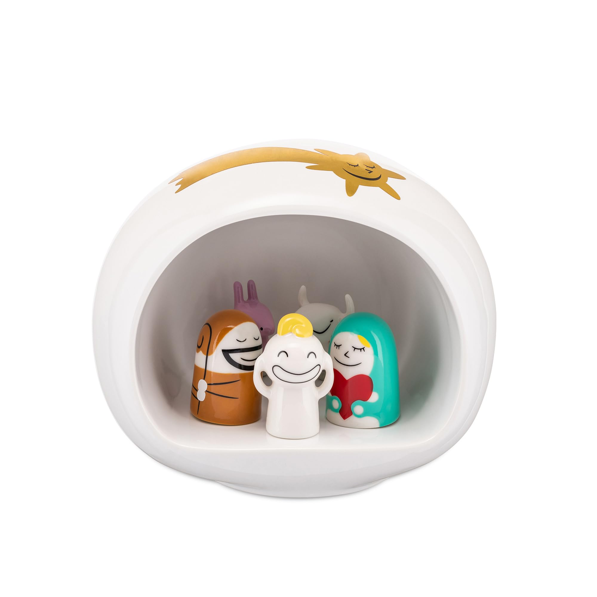 Alessi AMGI10SET Hand Decorated Design Nativity Scene with Cave and Figurine, Porcelain, White, Set of 10