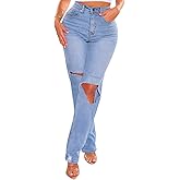 TodTan Women's Skinny Jeans Ripped Mid Rise Stretch Destroyed Denim Pants Jeans