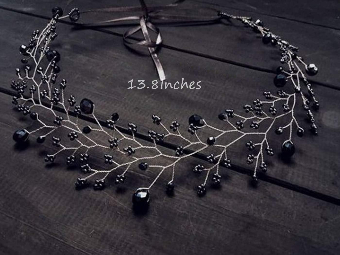 Artio Bride Wedding Hair Vine Accessory Hair Piece Beaded Bridal Headpiece for Women and Gilrs (Black)